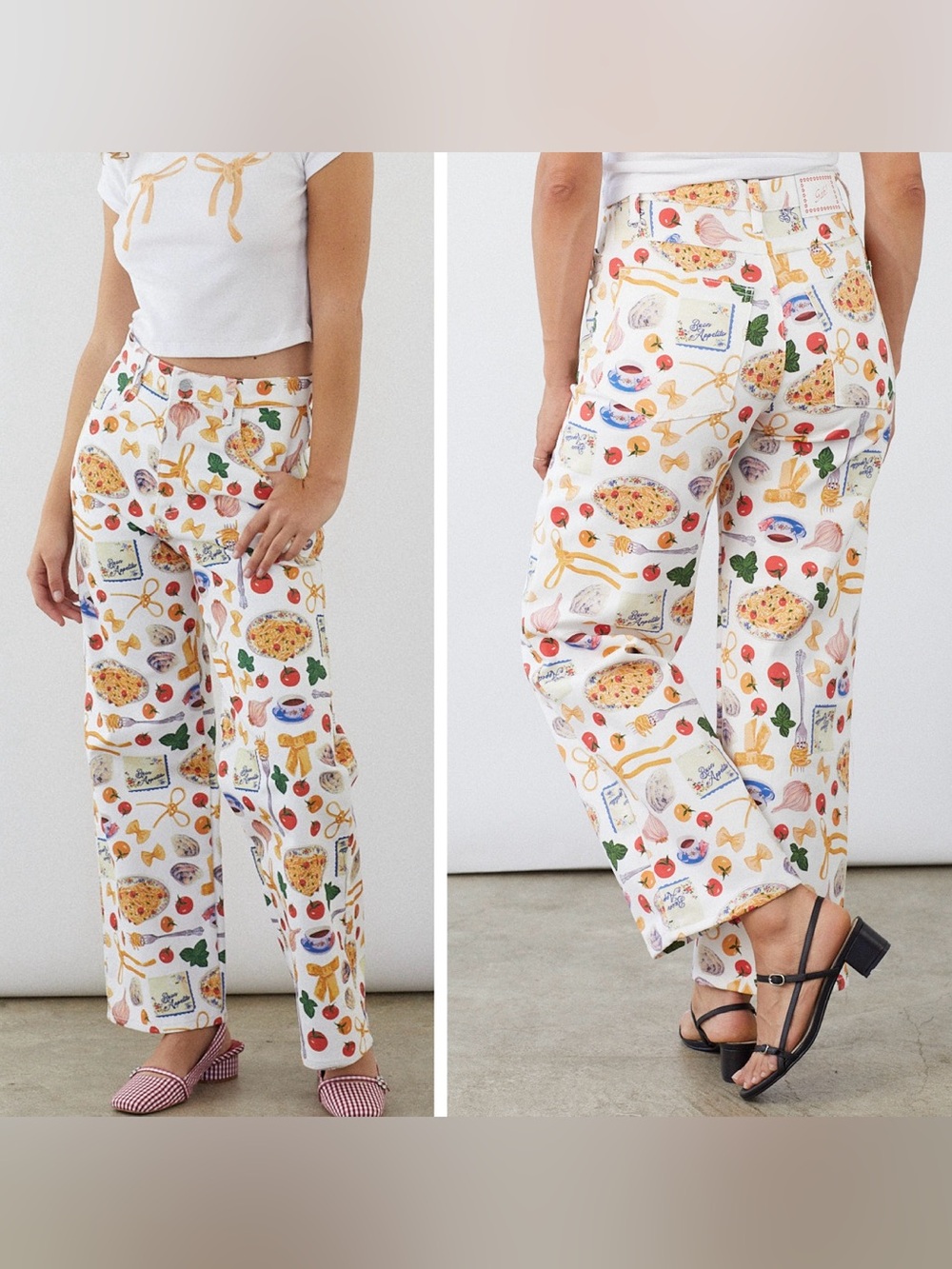 NEW Lisa Says Gah Italian Pasta Buon Appetito White Denim Pants sz 10